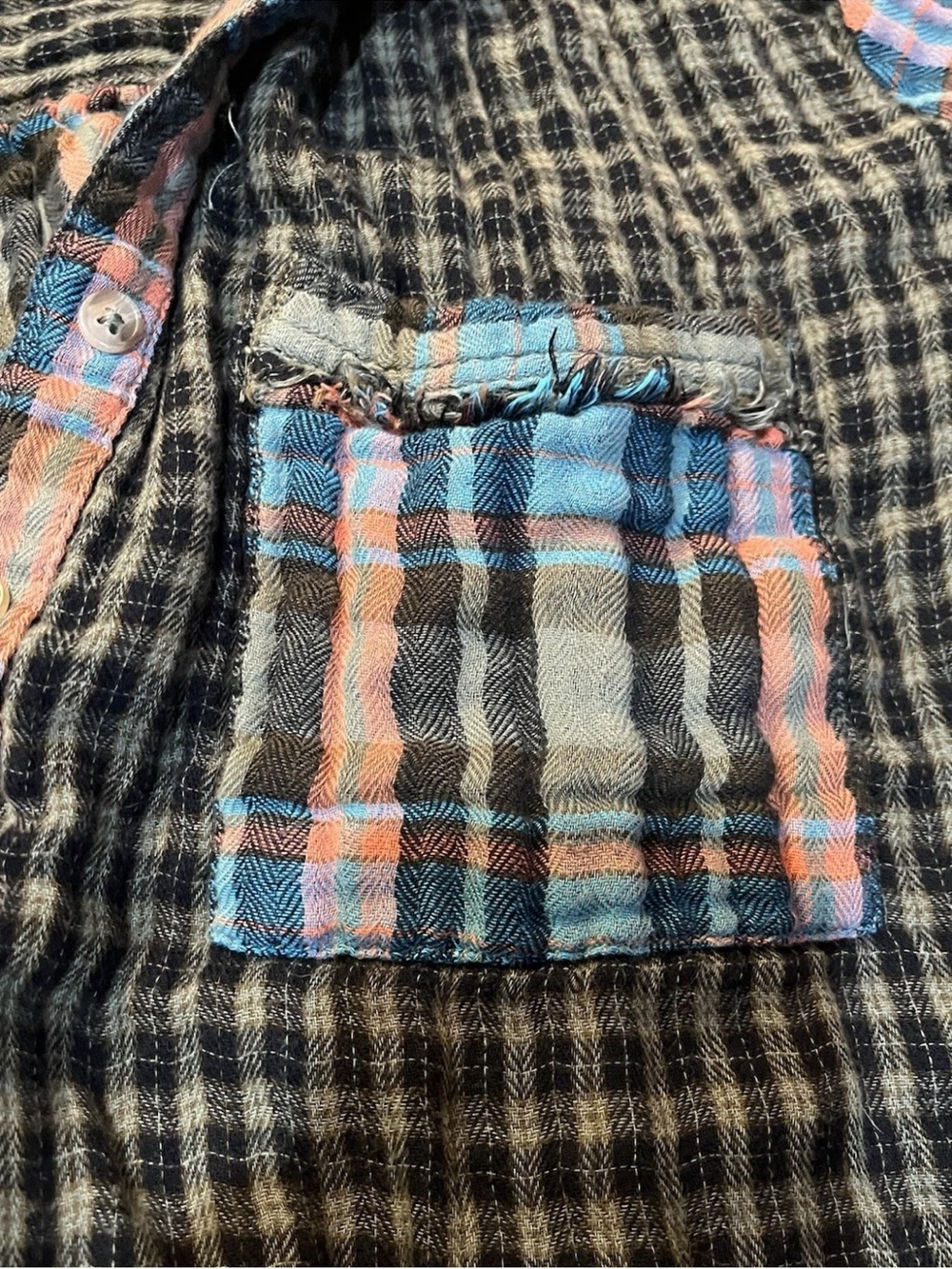 Anthropologie Pilco Plaid Patchwork Button-Up Shirt grunge Boho frayed M - Picture 2 of 8
